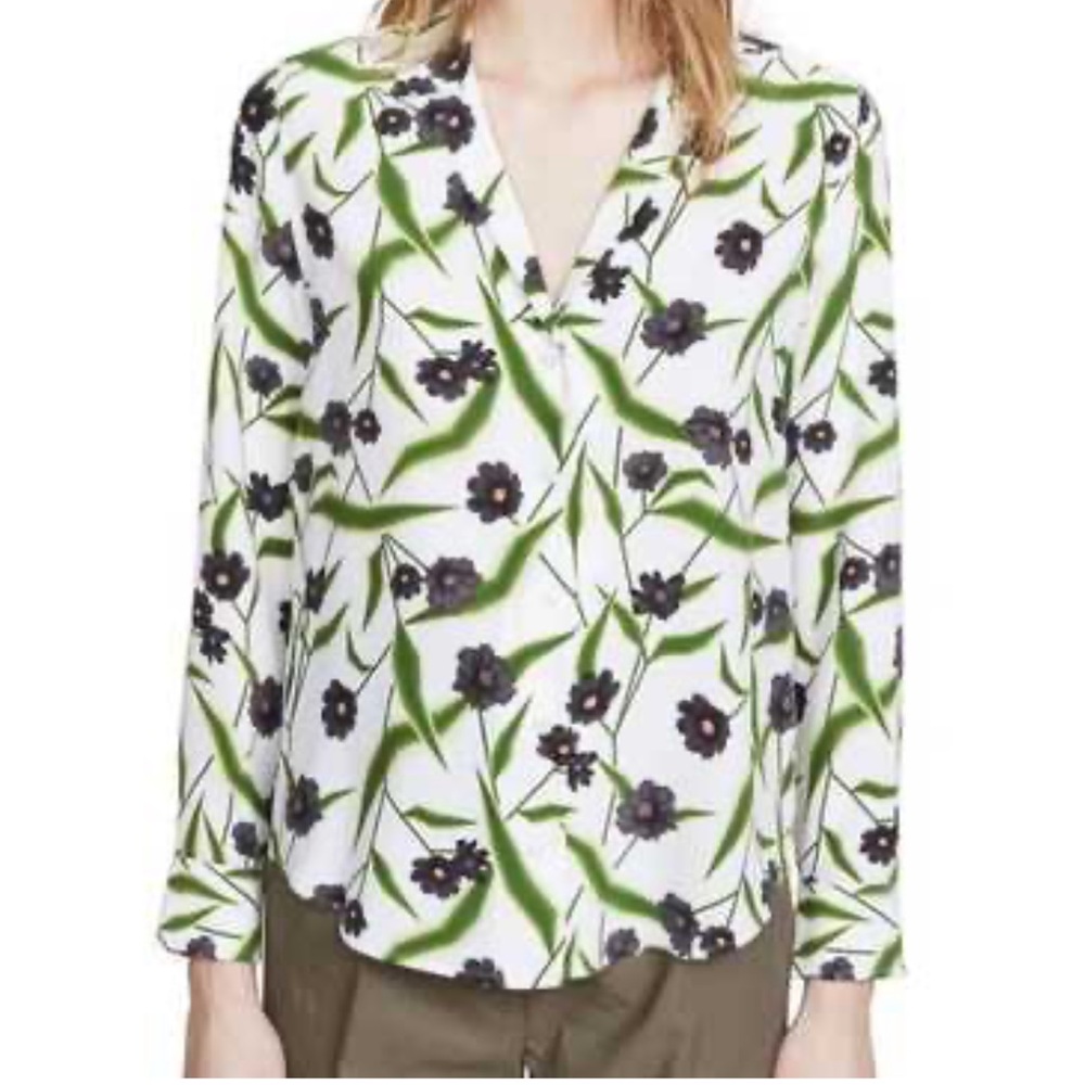 Equipment Green and Black Floral Shirt m